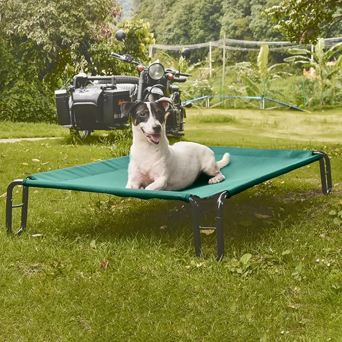 Pettycare Elevated Outdoor Dog Bed - Small Dog Cot, Waterproof, Cooling with Teslin Mesh, Non Slip, Up to 35 lbs, Green
