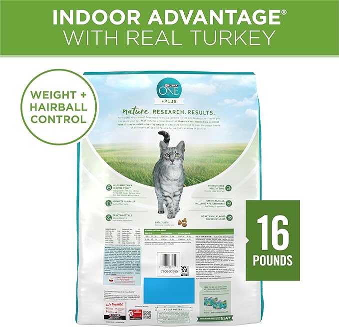 Purina ONE Natural, Low Fat, Weight Control, Indoor Dry Cat Food, +Plus Indoor Advantage - 16 lb. Bag