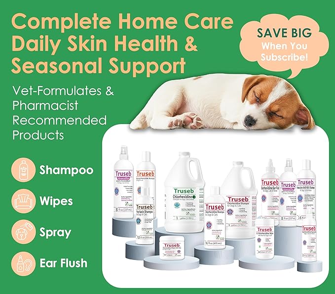 Truseb Topical Chlorhexidine 4% Shampoo for Dogs, Cats & Horses (12 oz)- with Aloe for Cleansing (Chlorhexidine 4% Shampoo, 12 oz)
