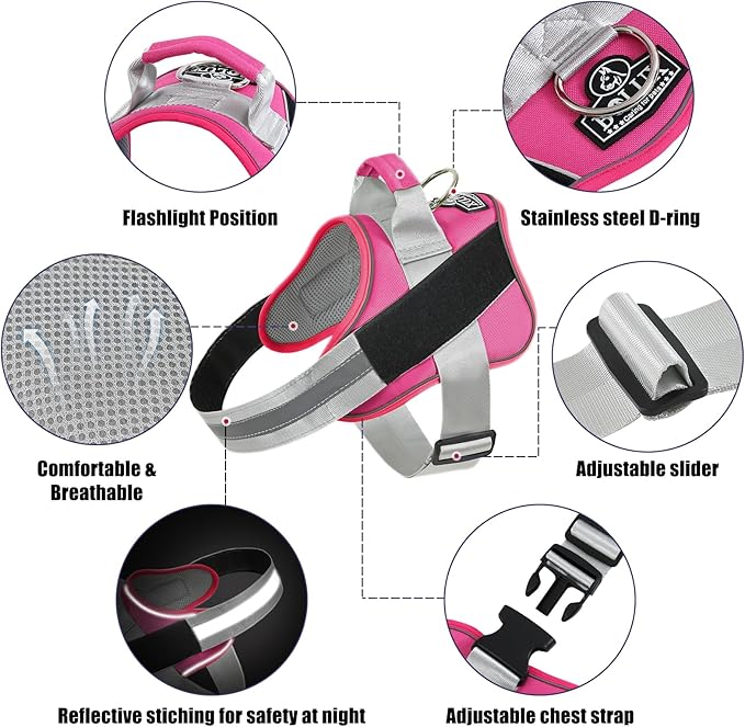 Bolux Dog Harness, No-Pull Reflective Dog Vest, Breathable Adjustable Pet Harness with Handle for Outdoor Walking - No More Pulling, Tugging or Choking (Fuchsia, Small (Pack of 1))