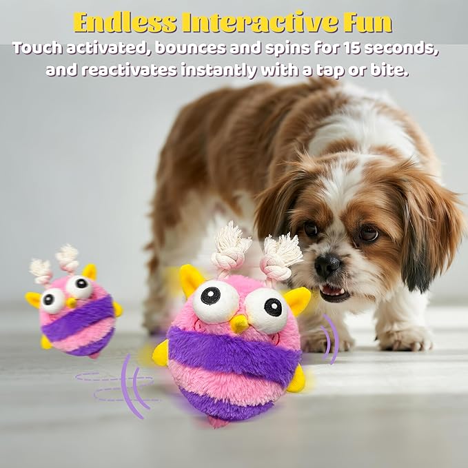 Moving Dog Toys – Rechargeable Interactive Dog Squeaky Toy with Motion-Activated Ball, Music, Recording & Silent Modes – Self-Play Toy for Small, Medium & Large Breeds (Bee)
