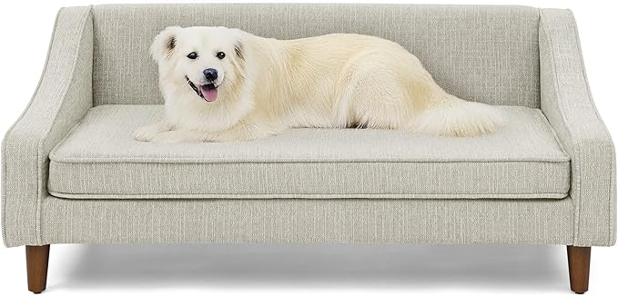 Dog Sofa Couch for Medium to Large Dogs, Durable Pet Sofa with Washable Fabric, Elevated Mini Dog Bed with Wooden Legs for Medium and Large Dogs, Beige