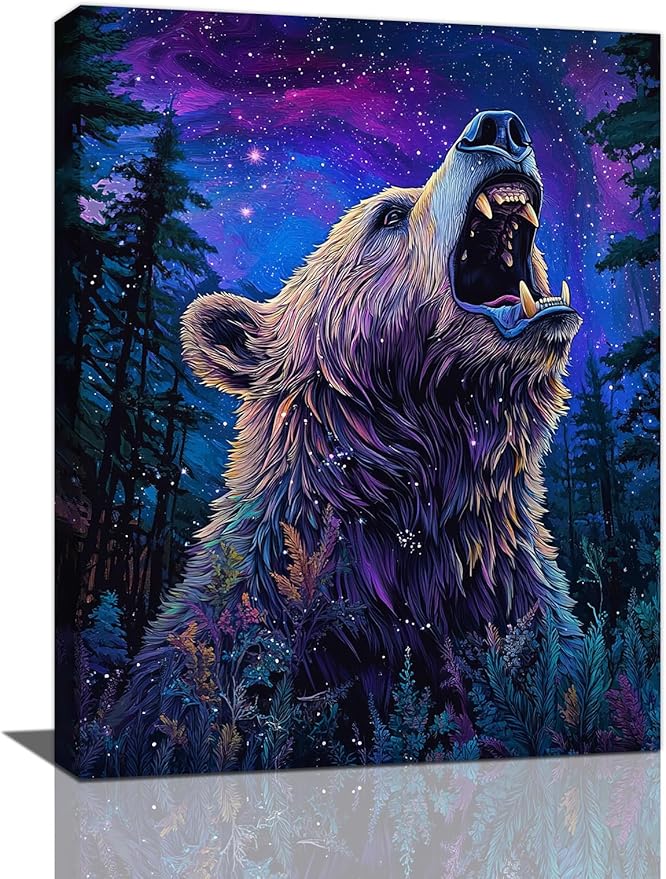Bear Forest Wall Art Canvas Fantastic Animal Wall Decor Prints Framed Painting Pictures Gifts Artwork for Bathroom Kitchen 16"x20"
