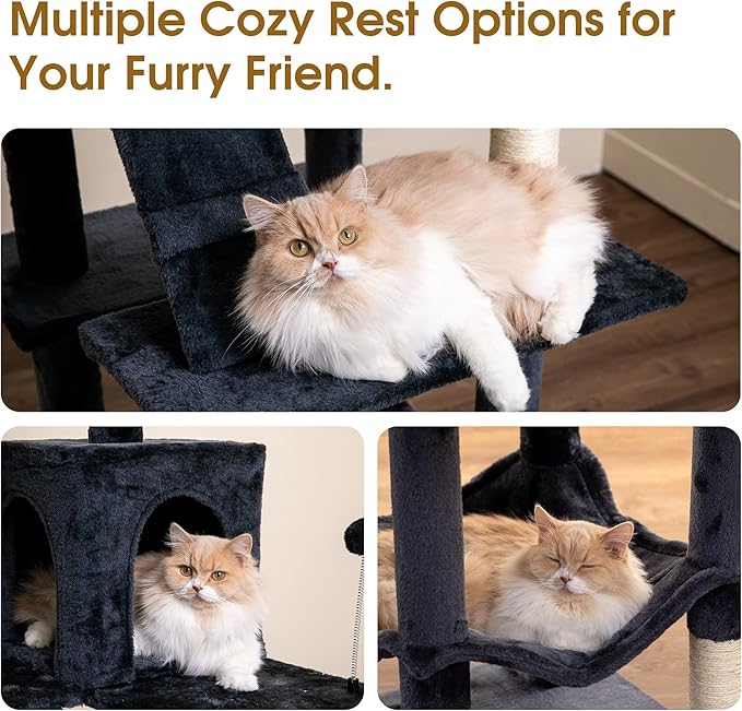 MWPO 70.1-Inch Large Cat Tree, Multi-Level Tall Cat Tower for Indoor Cats, Plush Cat Condo with Big Padded Perches, Sisal-Covered Scratching Posts, Hammock, Toys for Kittens & Cats - Smoky Grey