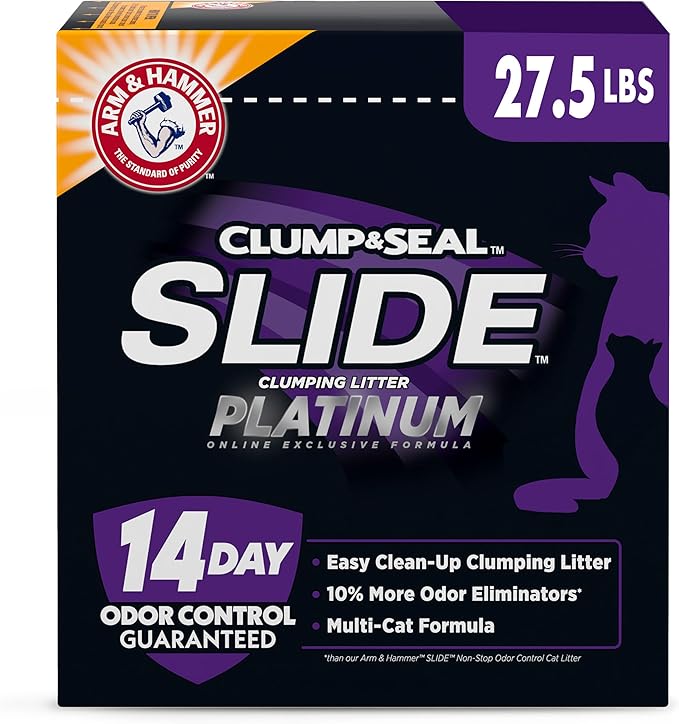 ARM & HAMMER Clump & Seal Slide Platinum Multi-Cat Clumping Litter, Easy Clean, Superior Odor Control, 27.5 Lbs