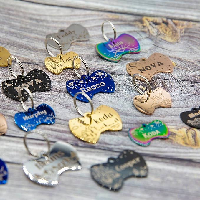 Personalized Dog Tag with 5 Lines of Custom Deep Engraved Durable Stainless Steel Pet ID Name Tag Designer Regular Size Bow Tie