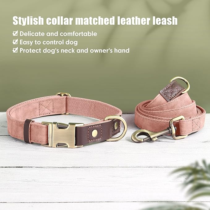 Didog Soft PU Leather Dog Collars for Medium Dogs,Classic Adjustable Dog Collars with Quick Release Metal Buckle,Easy Clean and Comfortable with Nylon Lining,Pink,M Neck 13-19"