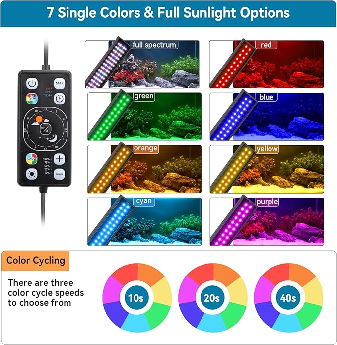 hygger Aquarium LED Light Fish Tank Full Spectrum Lighting with 24/7 Day-Night Cycle Mode & Auto On/Off Timer, 7 Colors Options, Dimmable, Extendable Bracket for 36~42in Freshwater Tank Plant Lights
