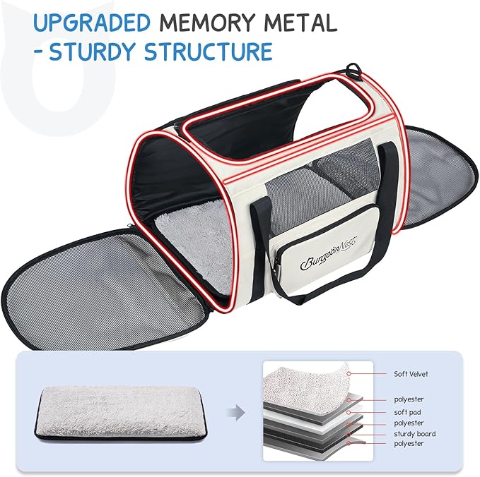 BurgeonNest Cat Carrier for Large Cats 20 lbs,Medium Pet Under 25 lbs,2 Puppy and Small Dogs with Unique Side Bag,Top Load Pet Carrier Soft-Sided Escape Proof with 4 Ventilated Windows