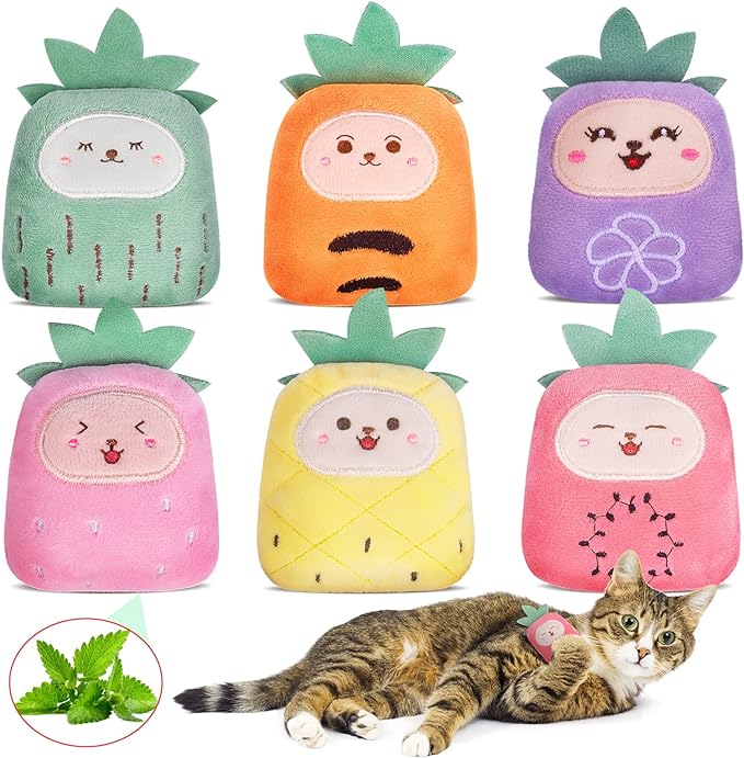 Cat Toys Pineapple with Natural Catnip Inside, Interactive Catnip Toys for Indoor Cats Kitten Kicker, Dental Kitty Chew Toy 6 Pack