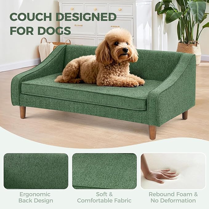 Dog Sofa Couch for Medium to Large Dogs, Durable Pet Sofa with Washable Fabric, Elevated Mini Dog Bed with Wooden Legs for Medium and Large Dogs, Dark Grey