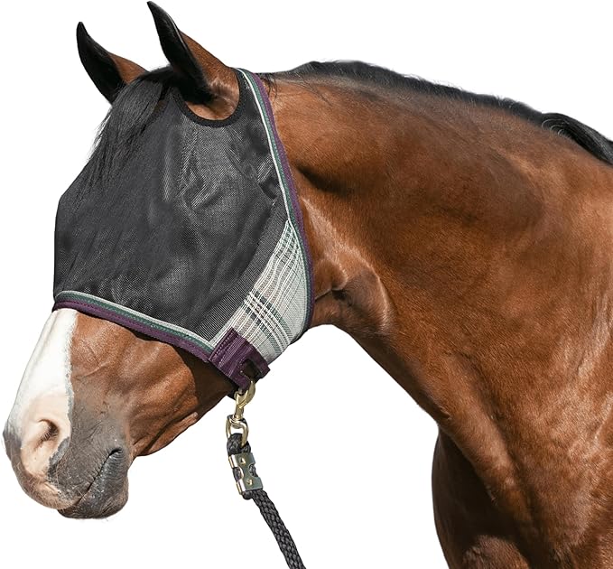 Kensington 90% UV Fly Mask Halter CatchMask UViator - Without Ears & Forelock Freedom Web Trim *Roomy Fit*- X-Large, Imperial Jade