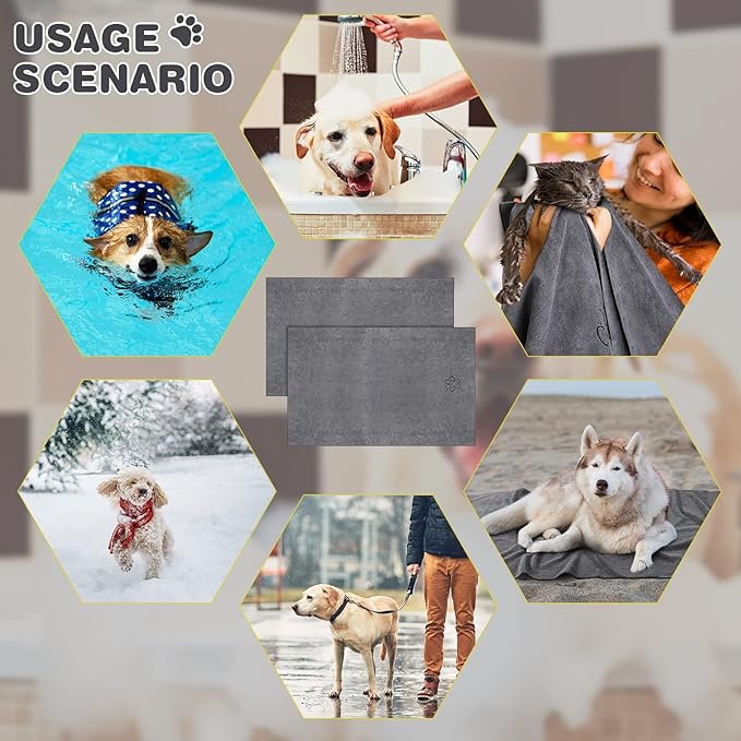 Chumia 4 Pack Dog Towels for Drying Large Microfiber Grooming Tools Absorbent Soft Bath Supplies with Embroidered Paw for Small Medium Pet Products(16 x 32 Inch,Gray)