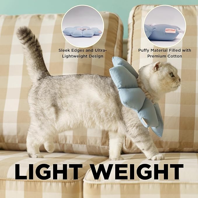 Puffy Crew Soft Cat Cone Collar, Adjustable Waterproof Recovery Collar, Lightweight Elizabethan e Collar for Cats of All Breeds (Blue, Large, Neck Circumference 7.8'' - 12.5'')