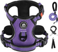 IVY&LANE No Pull Dog Harness for Large Dogs, Dog Vest Harness with Leash, Safety Belt and Storage Strap, Fully Adjustable Harness, 360° Reflective Strip, Soft Handle (Purple, L)