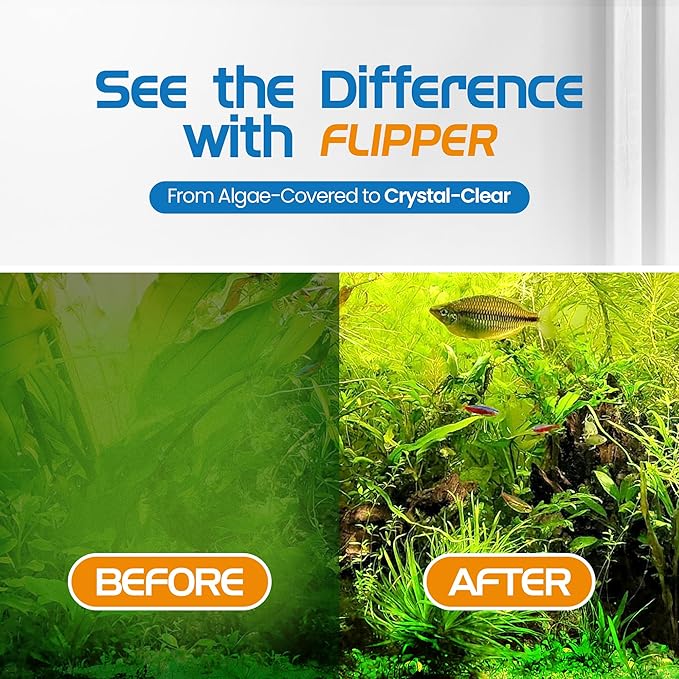 FL!PPER Flipper Platinum Aquarium Algae Scraper | Glass & Acrylic Tank Cleaner with Serrated Blade for Efficient Aquarium Maintenance (10” Rigid Shaft)