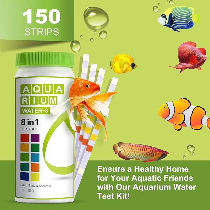 AAwipes 8-in-1 Aquarium Test Kit (150 Strips) for Freshwater & Saltwater - Quick & Accurate Water Testing for Aquariums & Ponds. Tests Free Chlorine, Hardness, pH, Ammonia Nitrogen, etc. (K02-150)