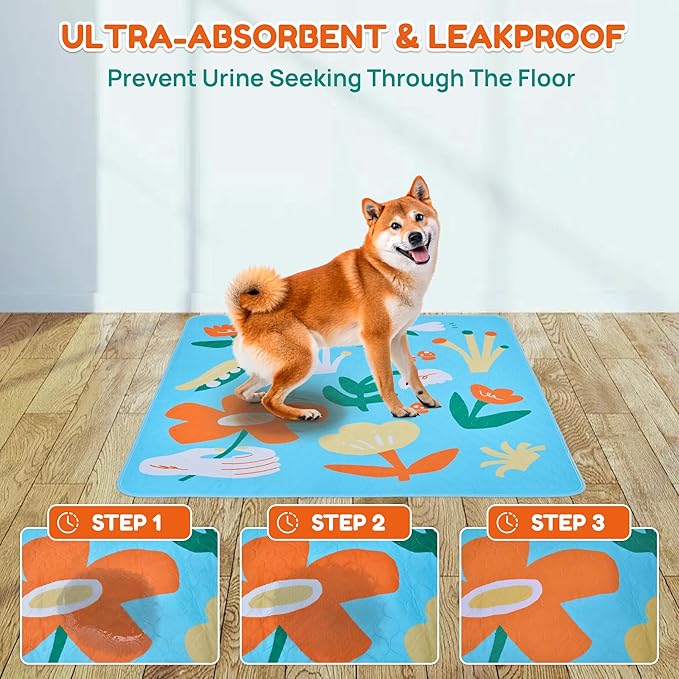 BurgeonNest Washable Pee Pads for Dogs, 1 Pack 72''x72'' Super Absorbent, Leakproof & Non-Slip Reusable Potty Pads for Puppy Playpen, Crate, Whelping Box, Potty Training, Blue