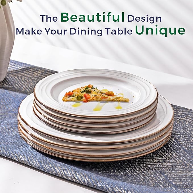 GBHOME Ceramic Dinnerware Sets, 24 pcs Embossed Elegant Stoneware Plates and Bowls Sets, Housewarming Wedding Gift | Dishwasher & Microwave Safe | Dishes Set Service for 8