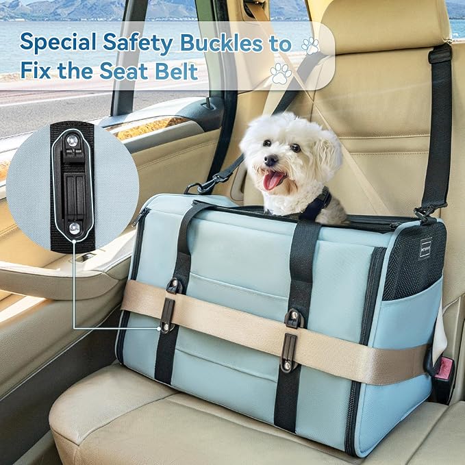 Petsfit Pet Carrier for Large and Medium Cats, Large Capacity Lightweight Soft-Sided Pet Carrier for Travel, with Adjustable Shoulder Strap, Locking Zipper Head and Washable Fleece Pad,Green