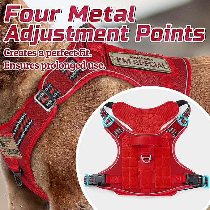rabbitgoo Tactical Dog Harness for Large Dogs, No Pull Military Service Vest with Handle & Molle, Easy Control for Training Walking, Adjustable Reflective Straps, Red, XL