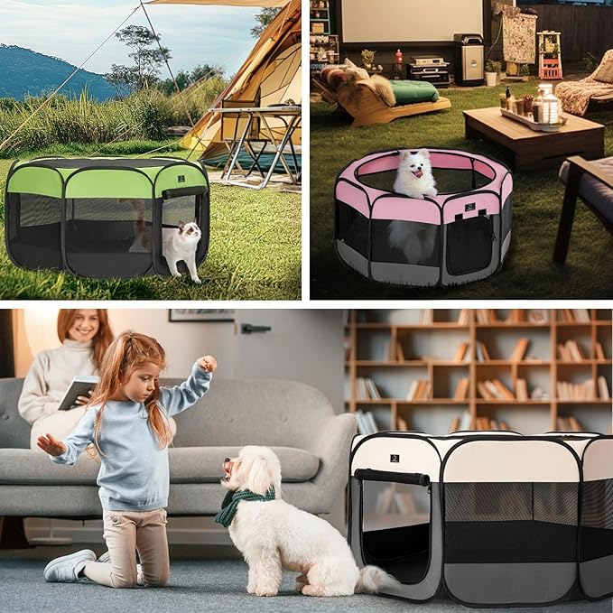 A4Pet Cat Playpen, 39.5” Pop Up Dog Playpen with Bowl, Suitable for Puppies, Kittens, and Small Animals, Removable Zipper & Mesh Panel(16”W × 10”H)