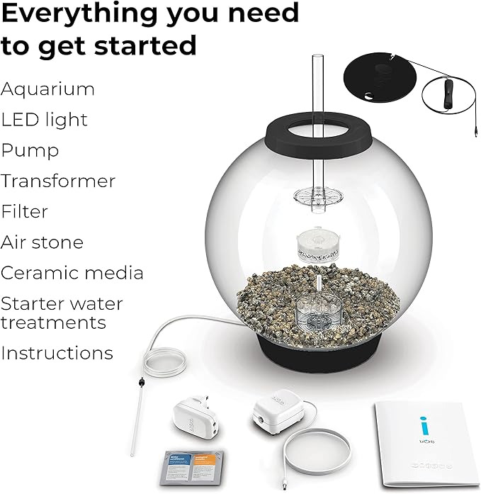 biOrb Classic 60 Acrylic 16-Gallon Aquarium with White LED Lights Modern Tank for Tabletop Display, Black