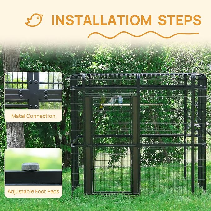Large Bird Cage for Parakeets Outdoor Bird Aviary Parrot Cage with Perch, Walk-in Heavy Duty Birdcage for Macaws Canaries Parrots Budgie Lovebirds, Black