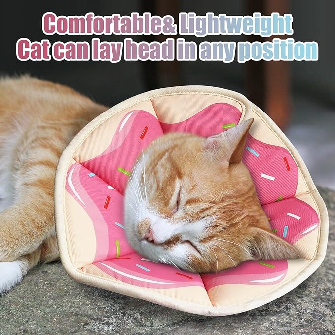 Cat Cone Collar Soft, Adjustable Cat Recovery Collar to Stop Licking After Surgery Protective E Collar for Cats Small Dogs, Dounut S