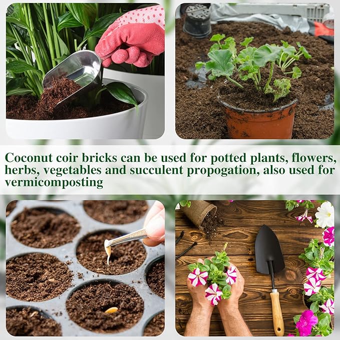 ZeeDix 10 Pack Premium Coco Coir Brick, Organic Compressed Coconut Coir Bricks Seed Starter Potting Soil for Plants, Coconut Fiber Substrate with Low EC & pH Balance for Gardening Flower Herbs