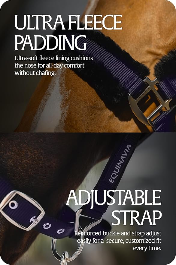 Equinavia Valkyrie Soft Ultra Fleece Padded Adjustable Breakaway Horse Halter - Navy/Navy - Cob