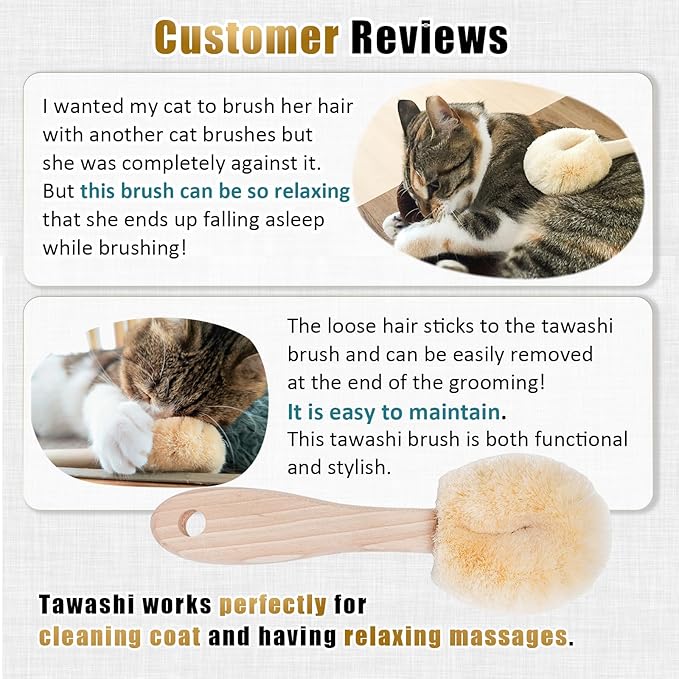 Cat Grooming Massage Tawashi Brush with Wood Handle Less Static Natural Sisal fiber Made in Japan (Type-A)