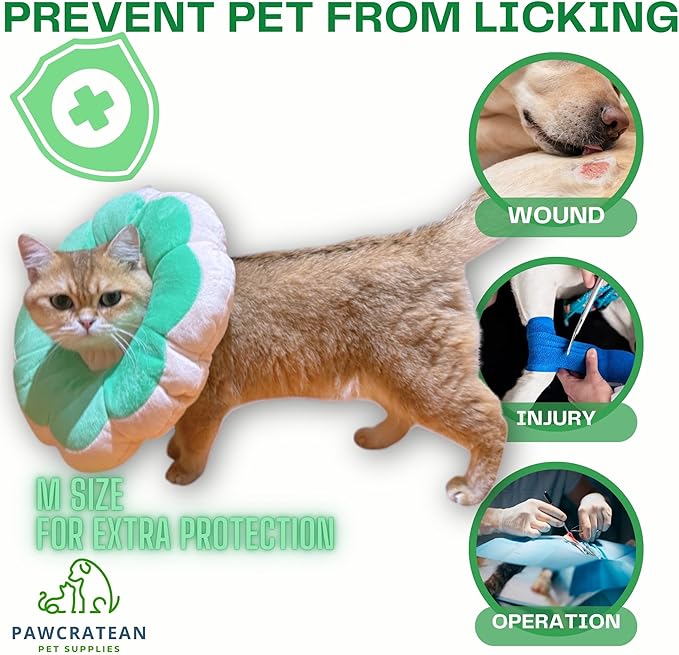 Adjustable Comfy Flower Style Elizabeth Collar for Cats Puppies Soft Recovery Cone Pet Protective Neck Collar (Green, Samll)