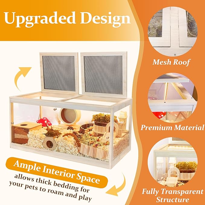 Prolee Hamster Cage with Openable Metal Mesh Top,Solid Built Hamster Enclosure with Lock Design for Gerbil Cage,Hamster Habitat Chewproof with Transparent Panels (24"x16"x16")