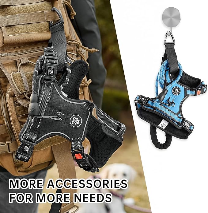 NESTROAD No Pull Dog Harness,Adjustable Oxford Dog Vest Harness with Leash,Reflective No-Choke Pet Harness with Easy Control Soft Handle for Small Medium Dogs(Medium,Blue)