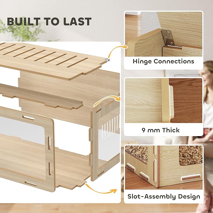 PawHut Hamster Cage with Easy View Acrylic Panels, Small Animal Cage with Air Vents & Openable Roof, Large Habitat for Dwarf, Gerbil, Guinea Pig, Rat, 39" x 20" x 18.5", Oak