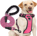 No Pull Dog Harness Adjustable Reflective Oxford Easy Control Medium Large Dog Harness with A Free Heavy Duty 5ft Dog Leash (M (Neck: 14.5"-20.5", Chest: 22"-28"), Pink Harness+Leash)