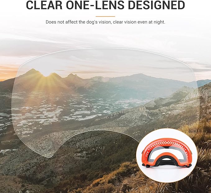 NAMSAN Clear Dog Goggles for Large Dogs, Wide Eyecup & Soft Frame, Anti-UV Sunglasses for Dogs Medium to Large Breed, Driving Dog Eye Protection, Windproof Dustproof, Adjustable, Orange