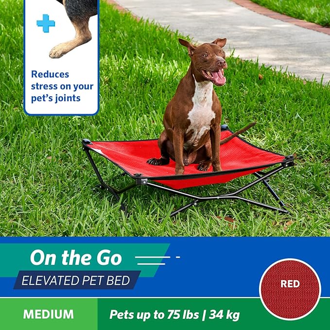 Coolaroo On-The-Go Elevated Dog Bed - Foldable Pop-Up Travel Dog Bed with Breathable, Moisture-Resistant Fabric, Carry Bag Included, Lightweight & Portable, Red, Medium