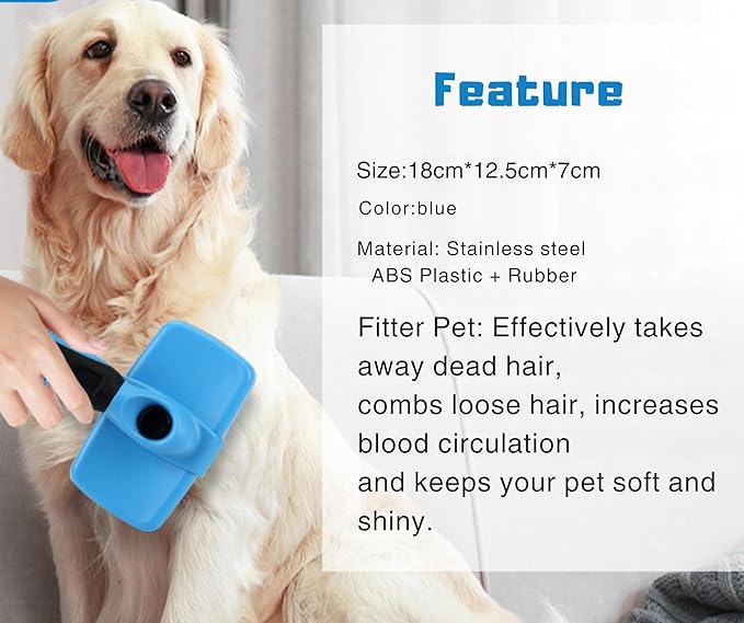3-in 1 Dog & Cat Grooming Supplies- Self-cleaning Slicker Brush, Deshedding Rake Comb, And Finger Toothbrush For Dogs & Cats | Perfect For Pet Grooming Kit, Dematting And Dental Tool (blue)