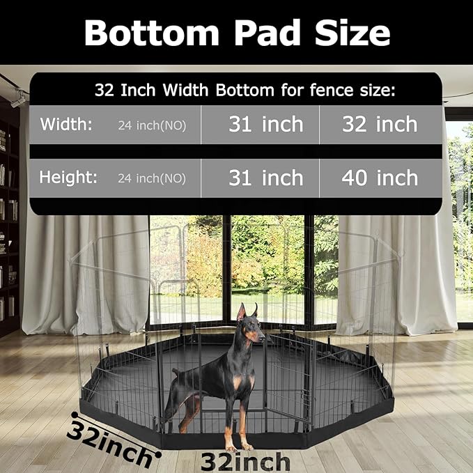 PJYuCien Dog Playpen Bottom Pad, Fits 32 Inch Width 8 Panels Regular Octagon Metal Exercise Pet Playpen, Black (Note:Playpen Not Included)