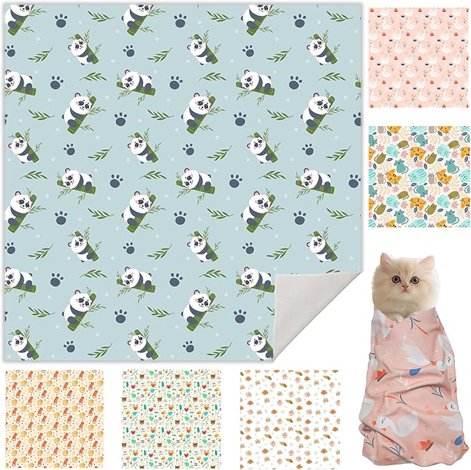 21.7" Cat Grooming Wrap, Cat Wrap for Cutting Nails, Self-Adherent Fabric Wrap for Cats, Cat Burrito Wrap Anti-Scratch, Anti-Escape, Multifunctional Swaddle Wrap Pet Tool (Panda, Large)