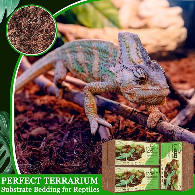 Riare 6 Pack Natural Coconut Fiber Substrate for Reptile- Premium Compressed Coconut Husk Terrarium Bedding for Reptile, Tortoise, Frogs, Snakes Hermit Crabs, Burrowing Animals