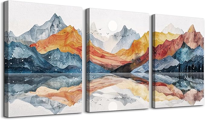 TTHYUEWS Large Abstract Canvas Wall Art - 3 Piece Mountain Landscapes Wall Paintings for Bedroom, Living Room, Office Decor