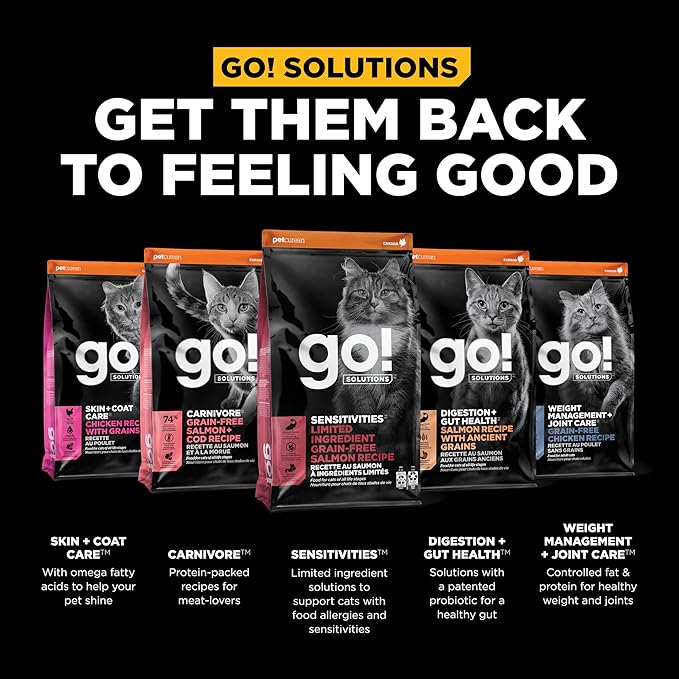 Go! Solutions Sensitivities Limited Ingredient, Grain-Free Dry Cat Food, Salmon Recipe for Sensitive Stomach, 3 lb Bag