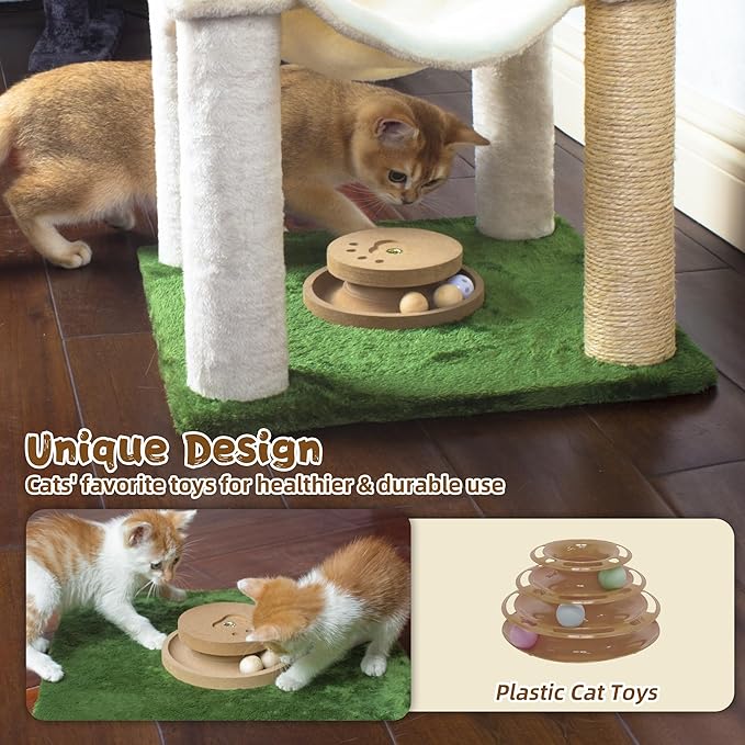Cat Scratching Post 40 Inches Small Cat Tree Tower with Two Hammock, Double Hammock with Cat Toy Wooden Interactive, Cat Condo for Kitten and Adults Cat