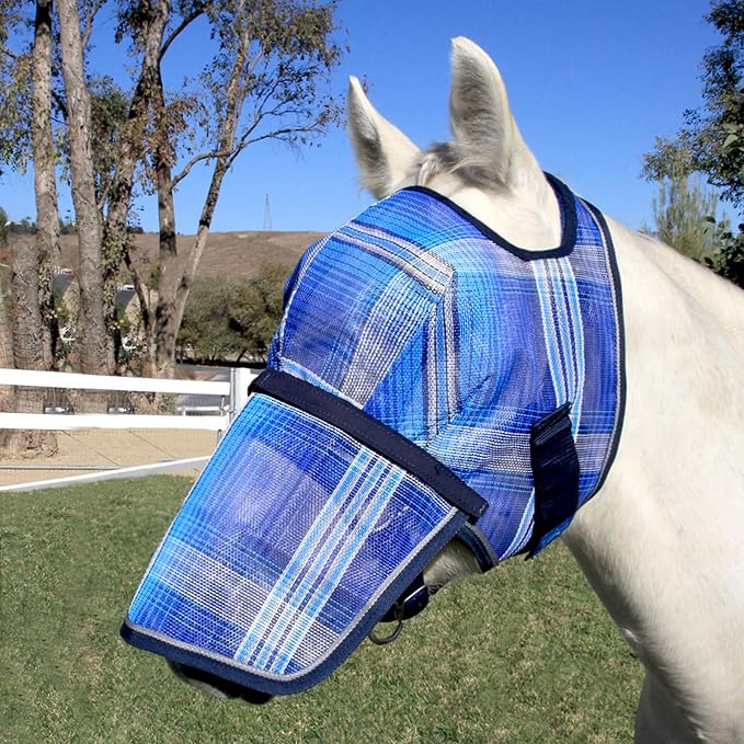 Kensington Signature Fly Mask with Removable Nose — Protects Horses Face and Nose from Biting Insects and UV Rays While Allowing Full Visibility — Ears and Forelock Able to Come Through The Mask