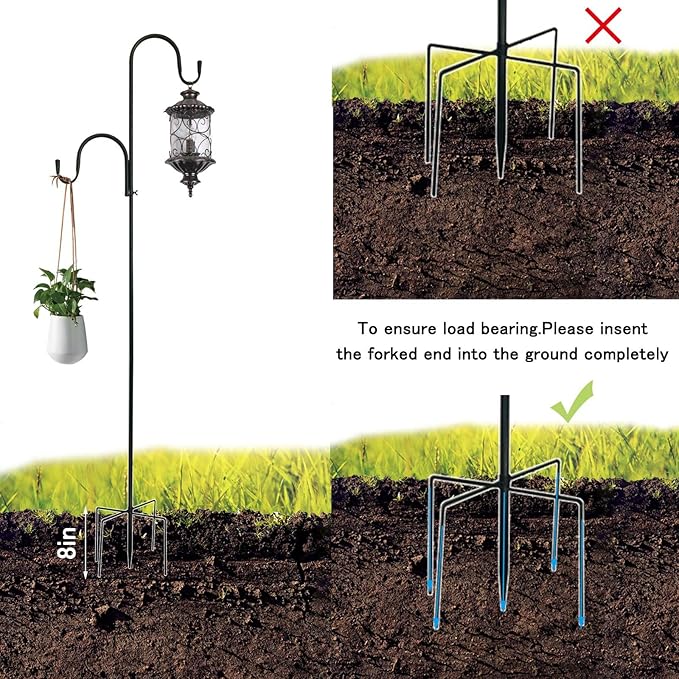 MIPON 78 Inch Double Shepherds Hooks for Outdoor Bird Feeder,Hanging Plants,Solar Light,Adjustable 78/62/46/30 Inch,3/4 Inch Width Garden Shepards Hook