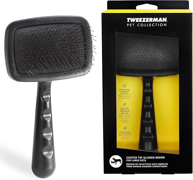 Tweezerman Dog and Cat Slicker Brush for Large Pets, Grooming Brush with Coated Bristles to Prevent Scratching and Ergonomic Handle