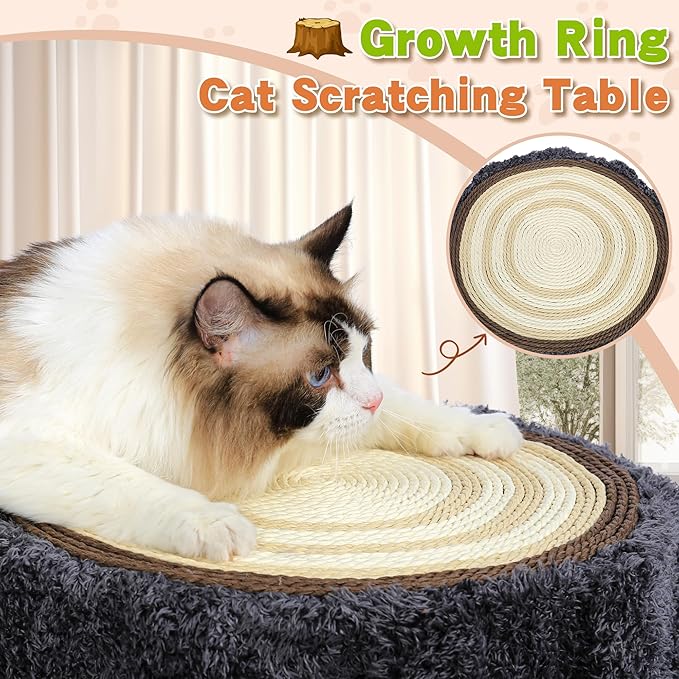 NUNU Cat Tree Tower with Scratch Table ＆ Soft Cushion, Cat Condo Tree Cave for Small Kittens, Cat House with Hanging Ball Toy for Indoor (Grey)